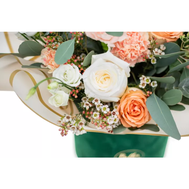 Flower box of roses and carnations